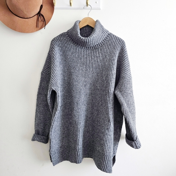 Nine West Chunky Knit Turtleneck Tunic Cozy Sweater Pullover Gray Size XXL - Picture 1 of 15